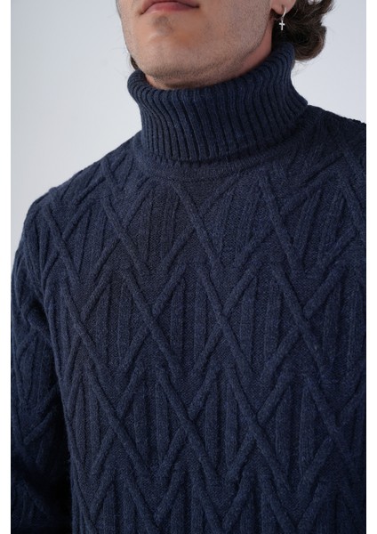 Erkek Yürütme Saç Örgülü Çarpı Desenli Balıkçı Yaka Triko Yün Kazak TRIST-5310 indirimleri