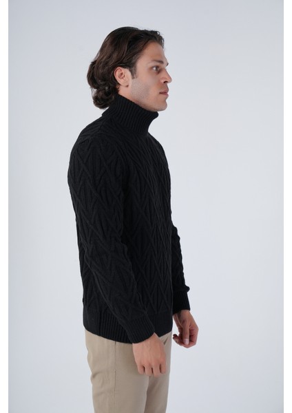 Erkek Yürütme Saç Örgülü Çarpı Desenli Balıkçı Yaka Triko Yün Kazak TRIST-5310 fiyatları