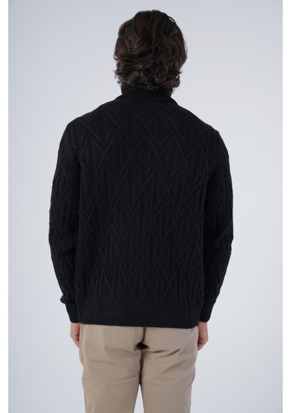 Erkek Yürütme Saç Örgülü Çarpı Desenli Balıkçı Yaka Triko Yün Kazak TRIST-5310 modelleri