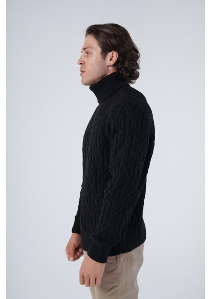 Erkek Yürütme Saç Örgülü Çarpı Desenli Balıkçı Yaka Triko Yün Kazak TRIST-5310 fırsatları