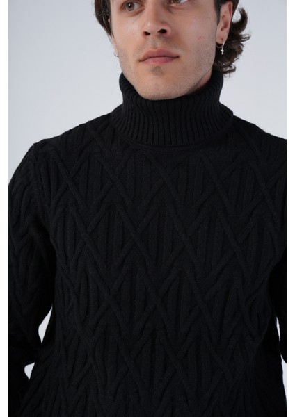 Erkek Yürütme Saç Örgülü Çarpı Desenli Balıkçı Yaka Triko Yün Kazak TRIST-5310 indirimleri
