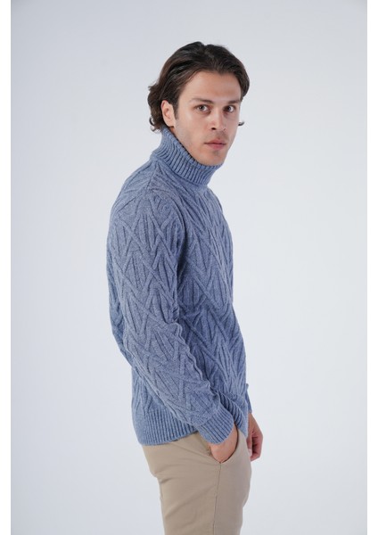 Erkek Yürütme Saç Örgülü Çarpı Desenli Balıkçı Yaka Triko Yün Kazak TRIST-5310 fiyatları
