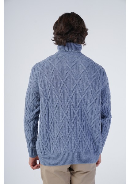 Erkek Yürütme Saç Örgülü Çarpı Desenli Balıkçı Yaka Triko Yün Kazak TRIST-5310 modelleri