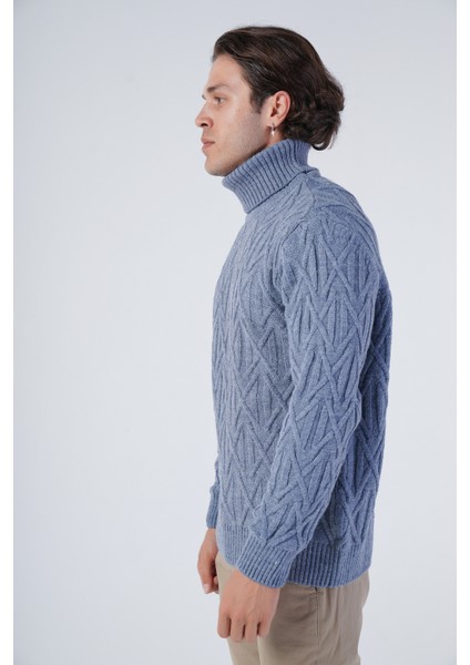 Erkek Yürütme Saç Örgülü Çarpı Desenli Balıkçı Yaka Triko Yün Kazak TRIST-5310 fırsatları