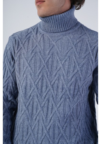 Erkek Yürütme Saç Örgülü Çarpı Desenli Balıkçı Yaka Triko Yün Kazak TRIST-5310 indirimleri