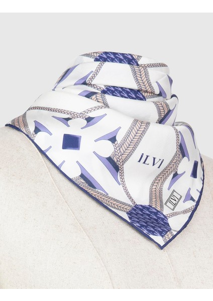 Herleif Kadın Eşarp Beyaz Mor İpek Twill indirimleri