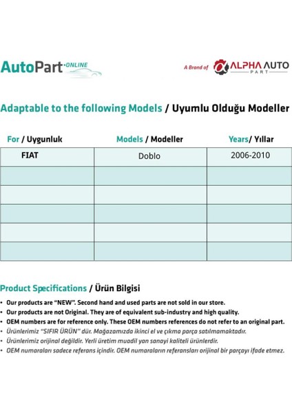 Fiat Doblo Yeni Model için Ön Sol Cam Tamir Seti