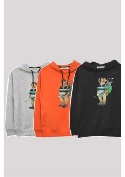 Erkek Çocuk Köpek Baskılı Iki İplik Kapüşonlu Sweatshirt 323502 Siyah