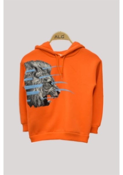 Erkek Çocuk Aslanlı Şardonlu Kapüşonlu Sweatshirt 223649 Turuncu