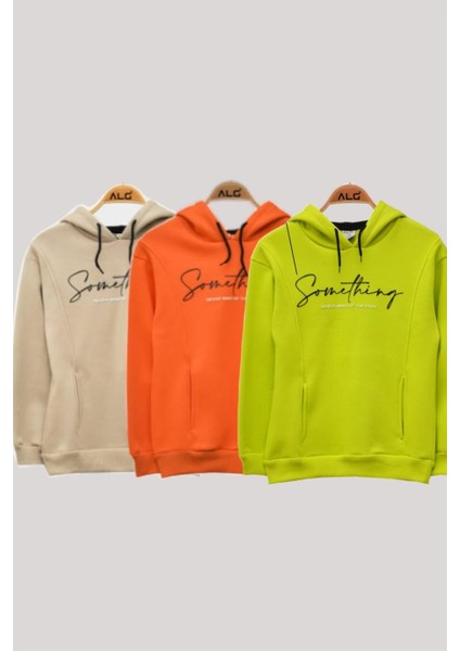 ALG Unisex Yazı Baskılı Kapüşonlu Şardonlu Sweatshirt423582 Neon Yeşil