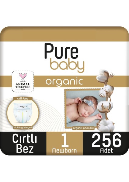 Pure Baby Organic Bebek Bezi 1 Numara Yenidoğan 2-5 kg 256 Adet