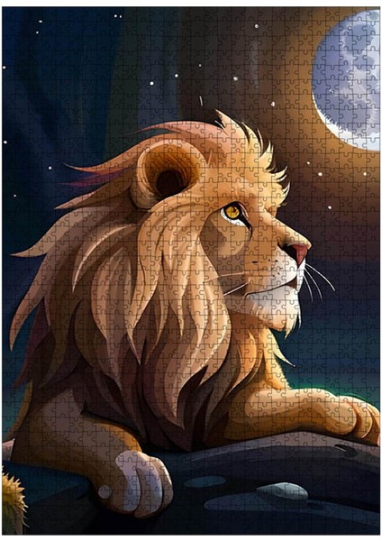 Tablomega Ahşap Mdf Puzzle Yapboz Ay ve Aslan 1000 Parça 50*70 cm