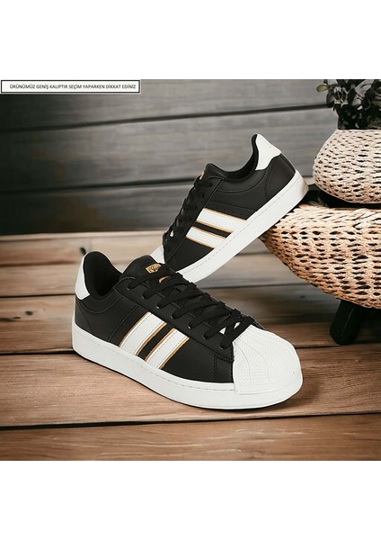 Konfores 1705-28787 Anatomik Tabanlı Süperstar Modeli Sneakers Ayakkabı - NKT01705-SIYAH Beyaz-44