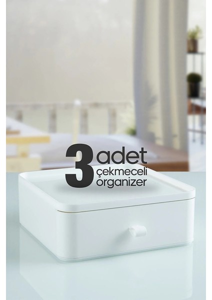 Lorebox 3lü Takı Makyaj ve Kozmetik Düzenleyici Çekmeceli Ofis Masa Organizeri Saklama Kutusu Beyaz fiyatları
