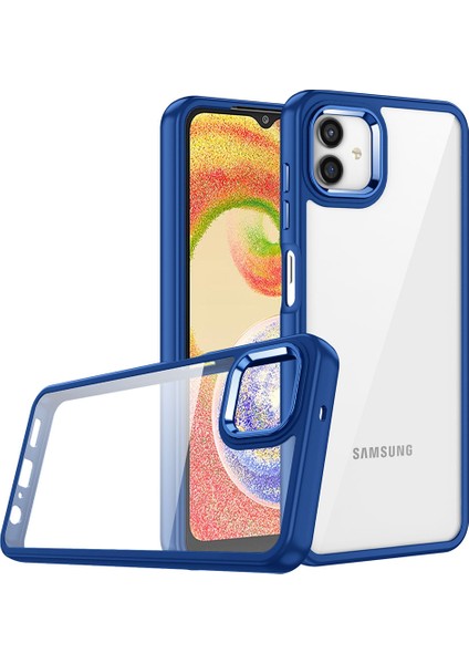 Case World Samsung Galaxy A04E Kapak Metal Kamera Korumalı Arkası Şeffaf Silikon Kılıf - Lacivert