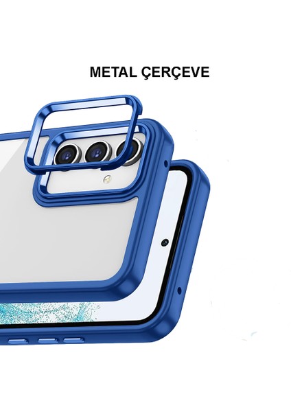 Case World Samsung Galaxy A04E Kapak Metal Kamera Korumalı Arkası Şeffaf Silikon Kılıf - Lacivert