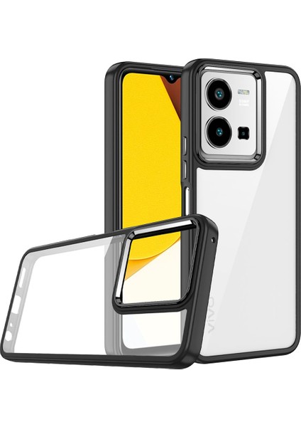 Vivo Y22 Kapak Metal Kamera Korumalı Arkası Şeffaf Silikon Kılıf - Siyah