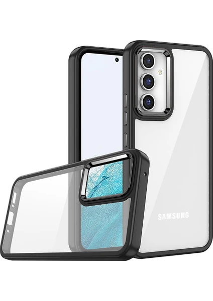 Case World Samsung Galaxy A04S Kapak Metal Kamera Korumalı Arkası Şeffaf Silikon Kılıf - Siyah