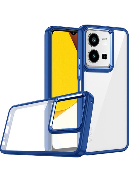 Vivo Y22 Kapak Metal Kamera Korumalı Arkası Şeffaf Silikon Kılıf - Lacivert