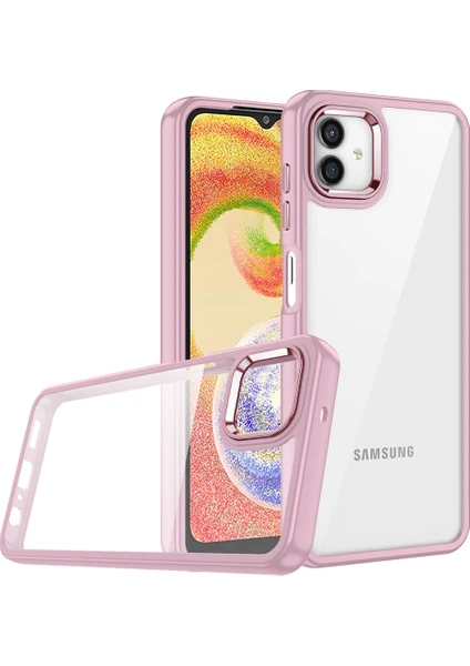 Case World Samsung Galaxy A04 Kapak Metal Kamera Korumalı Arkası Şeffaf Silikon Kılıf - Rose Gold