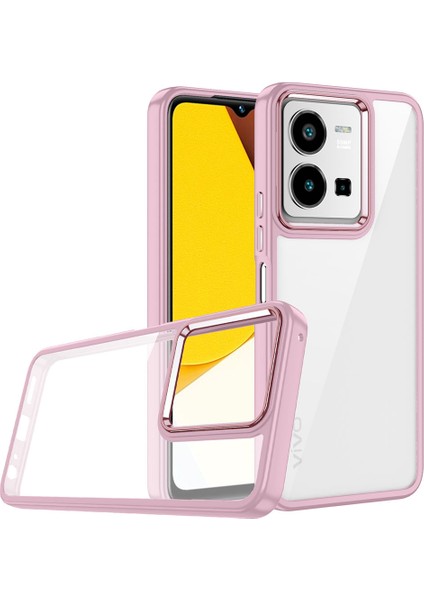 Vivo Y22 Kapak Metal Kamera Korumalı Arkası Şeffaf Silikon Kılıf - Rose Gold
