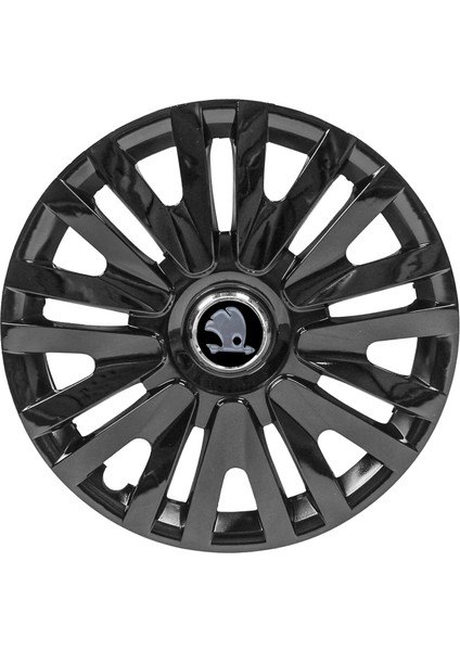 Skoda Scala 13 Inç Uyumlu Jant Kapağı Amblemli Piano Black 4'lü Takım 207