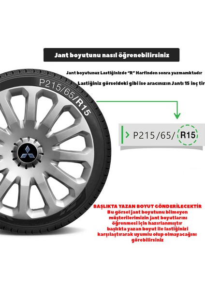 Mitsubishi Colt 15 Inç Jant Kapağı Amblemli Gri 4 Adet 1 Takım 121