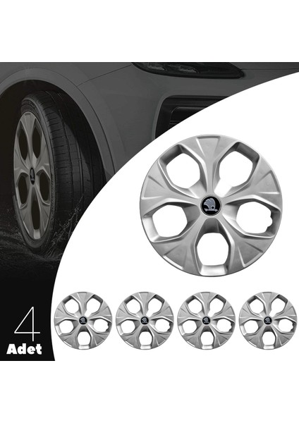 Skoda Scala 13 Inç Jant Kapağı Amblemli Gri 4 Adet 1 Takım 111