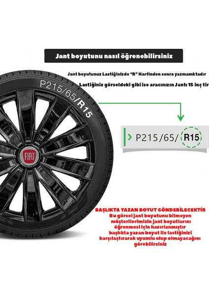 Fiat Egea 16 Inç Uyumlu Jant Kapağı Amblemli Piano Black 4'lü Takım 213