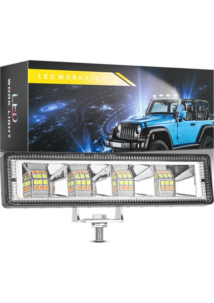 Off Road 12-24V Oto Gündüz LED Bar 6 Inç 24 LED Çift Renk Beyaz Sarı Çalışma ve Sis Lambası