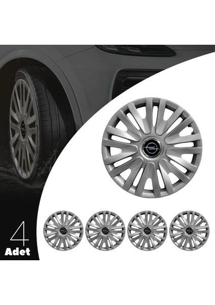 Opel Corsa B 14 Inç Uyumlu Jant Kapağı Amblemli Gri 4 Adet 1 Takım 123