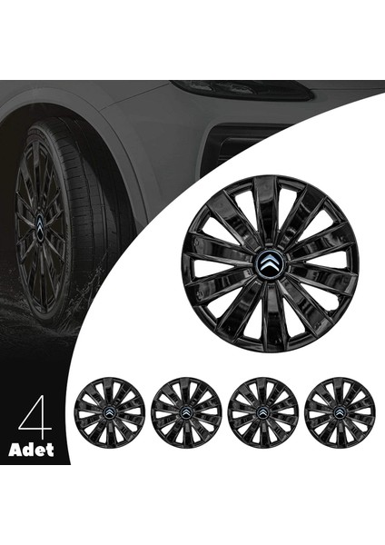 Citroen C2 16 Inç Uyumlu Jant Kapağı Amblemli Piano Black 4 Adet 1 Takım 213