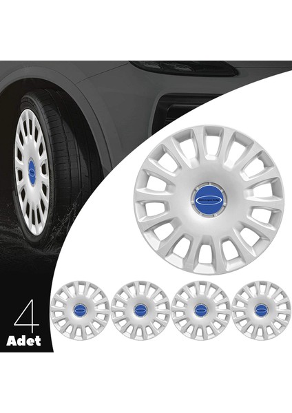 Ford Fiesta 14 Inç Uyumlu Jant Kapağı Amblemli Gri 4 Adet 1 Takım 144