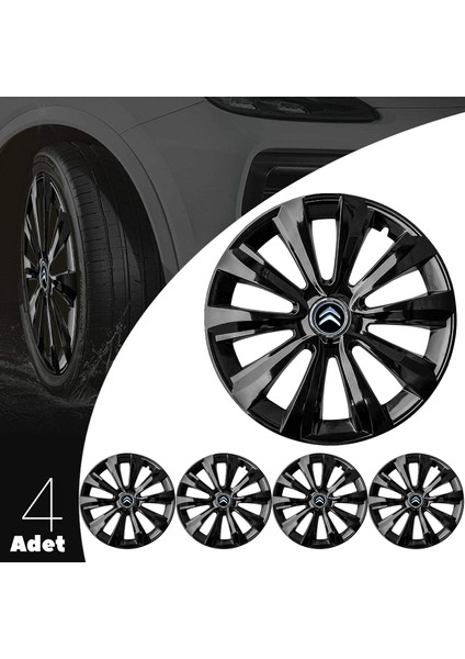 Citroen Bx 16 Inç Uyumlu Jant Kapağı Amblemli Piano Black 4 Adet 1 Takım 214