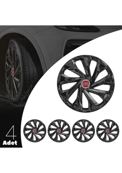 Fiat 500 15 Inç Jant Kapağı Amblemli Piano Black 4'lü Takım 217