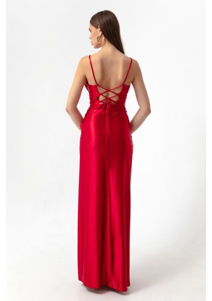 Kadın Kırmızı Balen Korse Detaylı Yırtmaçlı Uzun Abiye Elbise indirimleri