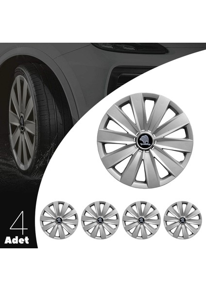 Skoda Roomster 16 Inç Jant Kapağı Amblemli Gri 4'lü Set 132