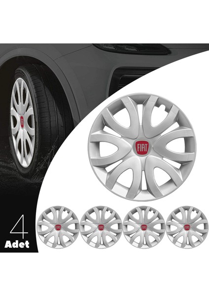 Fiat Brava 15 Inç Jant Kapağı Amblemli Gri 4'lü Set 139
