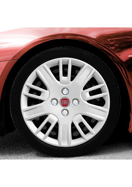 Fiat Punto 15 Inç Uyumlu Jant Kapağı Amblemli Gri 4'lü Takım 146