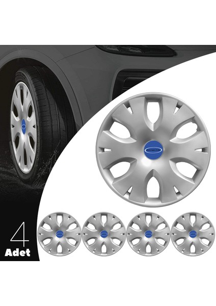 Ford Fiesta 15 Inç Jant Kapağı Amblemli Gri 4'lü Set 141