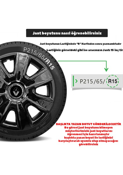 Renault Clio 1 13 Inç Jant Kapağı Amblemli Piano Black 4'lü Set 204