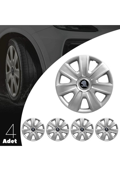 Skoda 14 Inç Jant Kapağı Amblemli Gri 4 Adet 1 Takım 108