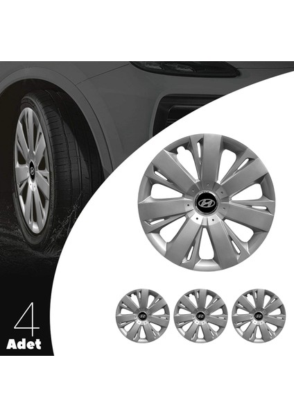 Hyundai 15 Inç Jant Kapağı Amblemli Gri 4'lü Set 114