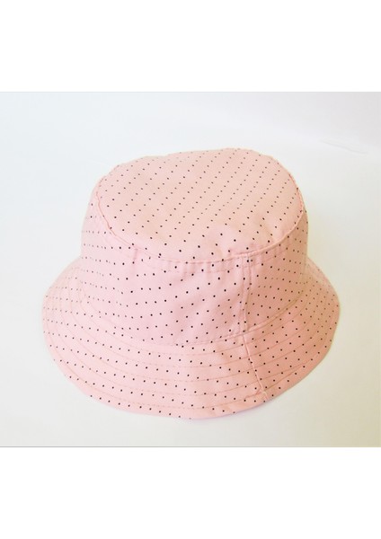 Salarticaret Kadın Açık Pembe Siyah Puantiyeli Bucket Şapka Hat