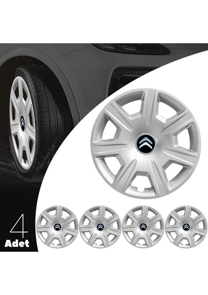 Citroen Nemo 15 Inç Jant Kapağı Amblemli Gri 4 Adet 1 Takım 142