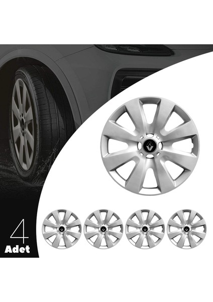 Renault Clio 15 Inç Jant Kapağı Amblemli Gri 4'lü Set 110