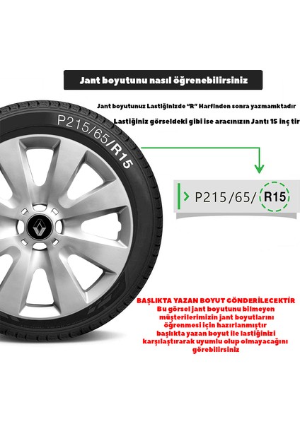 Renault Clio 15 Inç Jant Kapağı Amblemli Gri 4'lü Set 110