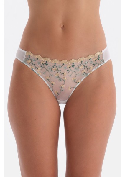 Ekru Çiçek Nakış Detaylı Brıef Külot