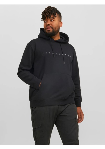 Kapüşonlu Büyük Beden Siyah Erkek Sweatshirt 12243527