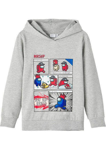 Kapüşonlu Gri-Melanj Erkek Çocuk Sweatshirt 13221796